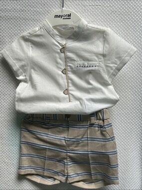 Mayoral White Short-Sleeve Henley Top with Contrast Trim